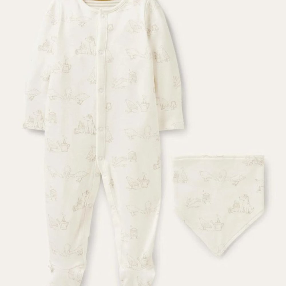 Baby Boden Ivory Farmyard Sleepsuit 0-3